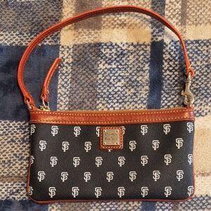 Dooney & Bourke Black and Brown SF Logo Wristlet